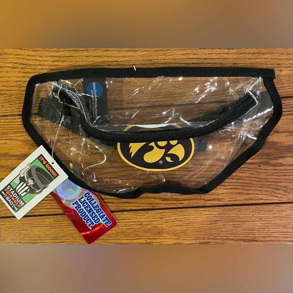 NWT University of Iowa Clear Fanny Pack, adjustable waist strap, zipper closure